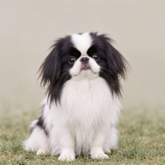 Small, elegant dog with long, flowing coat, standing proudly with a playful expression