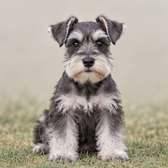 A spirited Miniature Schnauzer with a wiry coat, standing alert and proud