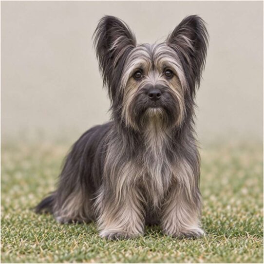 Long-haired dog with a soft, wavy coat, standing proudly outdoors